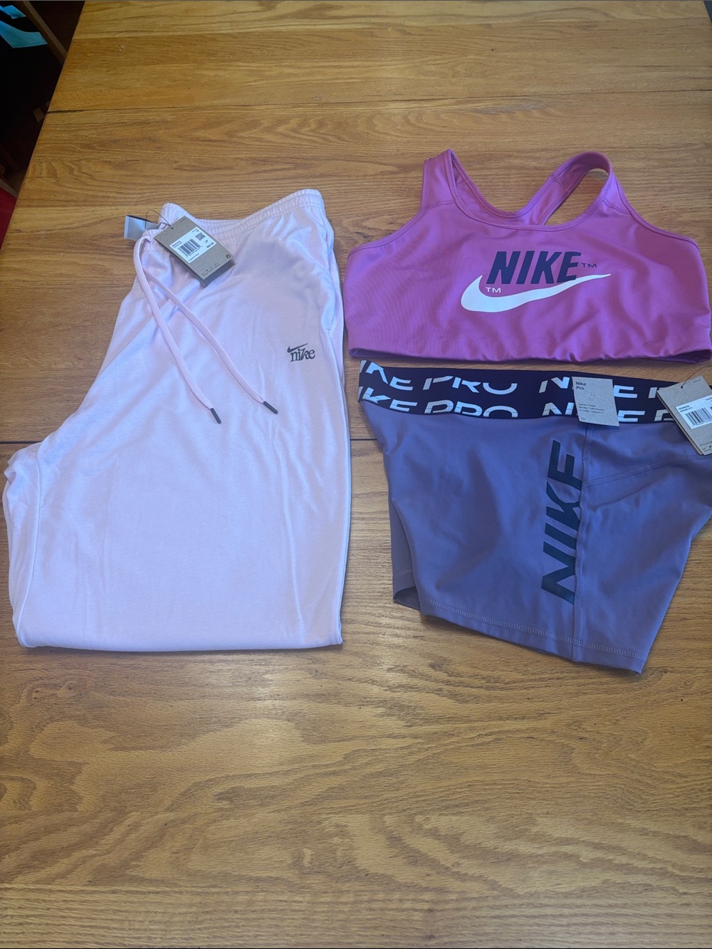 Nike Pink Sports Bra w/ Purple Shorts Light Pink Joggers 2 tops are 2x, pants 1x - Picture 7 of 13
